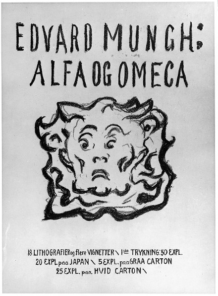 . Tittelbladet til Alfa og Omega-mappen, MM G 301, litografi, 1908–1909