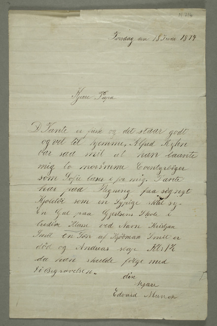 . MM N 716, brev fra Edvard Munch til Christian Munch 18.06.1874. Dette er det eldste bevarte brevet fra Munch. MM G 772-6. Selvportrett i brevkaos