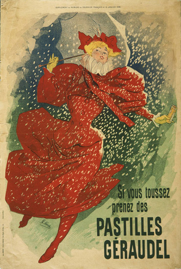 Pastilles Géraudel. Publisert som vedlegg til Le Courier Français, 19. januar
                    1896. Plakaten ble laget av Jules Chéret.